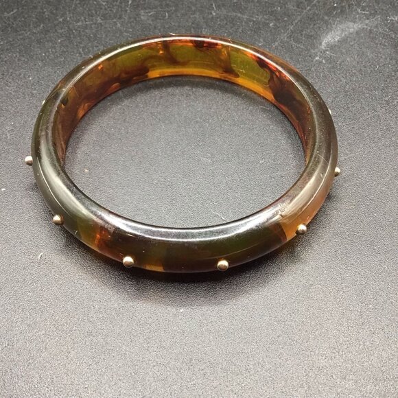 Apple Juice Lucite Bangle Swirled Marbled Studded Design Vintage Bracelet - Picture 8 of 8